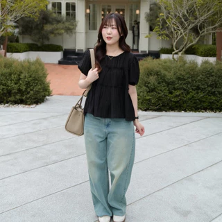 (พร้อมส่งครบสี)Bonnie top🐻Chakiya.store❣️เสื้อคอกลม ช่วงตัวแต่งชั้นระบาย