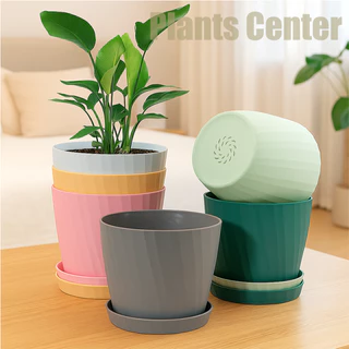 Plants Center T029 กระถางต้นไม้สไตล์มินิมอล สีพาสเทลสดใส มี 6 สี พร้อมจานรอง ดีไซน์สวย ทนทานใช้งานยาวนาน