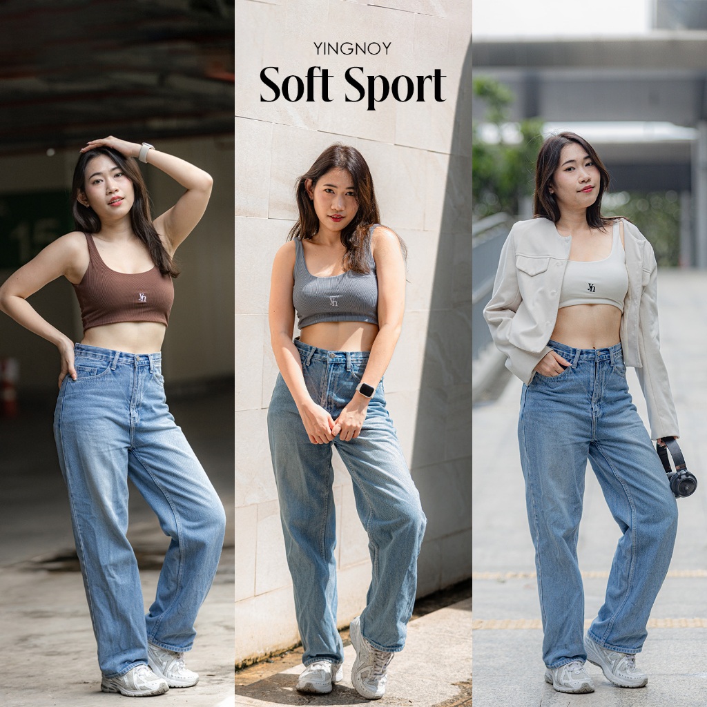 Soft Sport | เสื้อครอปแฟชั่นผู้หญิง สไตล์สปอร์ตบรา ผ้าเย็บซ้อน 2 ชั้น ทรงเข้ารูป พร้อมปักโลโก้ รวมสี
