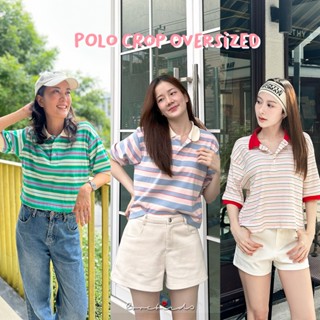 เสื้อโปโลคอปก ผ้าลายทาง โปโลครอปโอเวอร์ไซส์