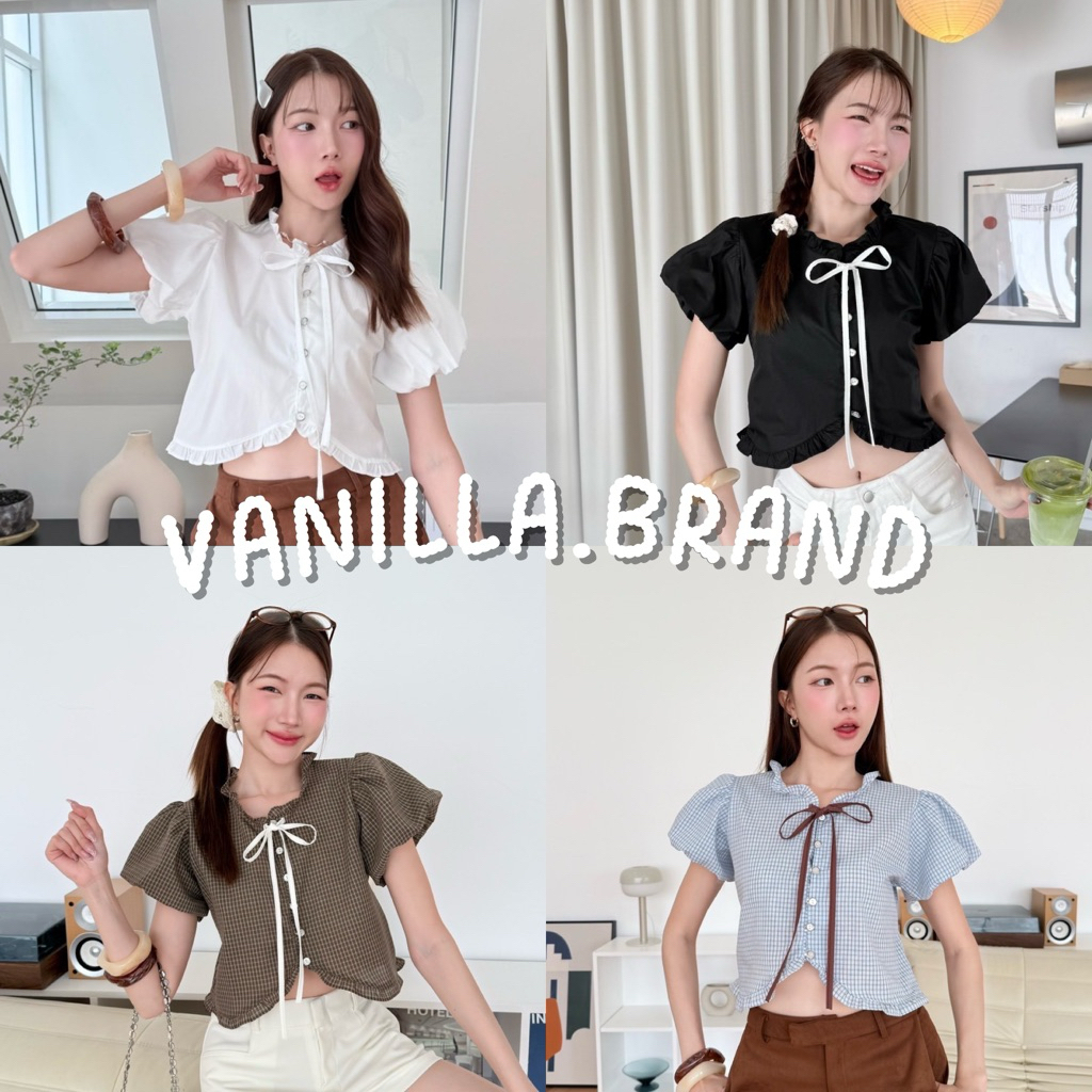เสื้อแขนพอง ชายเว้า แต่งระบายที่คอและชายเสื้อ -ttm / VB0601