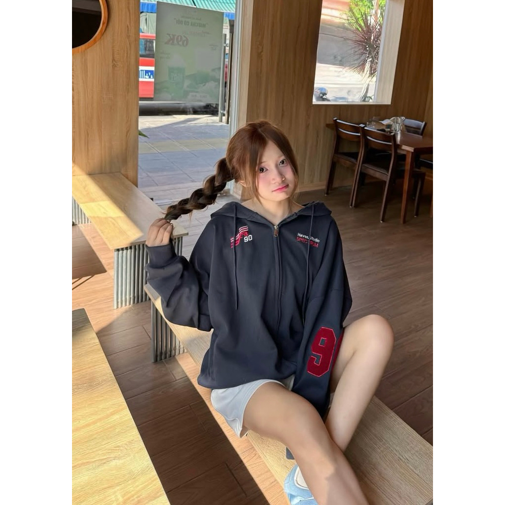 Pre-order (14-20days) แบรนด์เวียดนาม 🇻🇳 Haven Studio- Haven Zip Boxy Hoodie Oversized Unisex Loose F