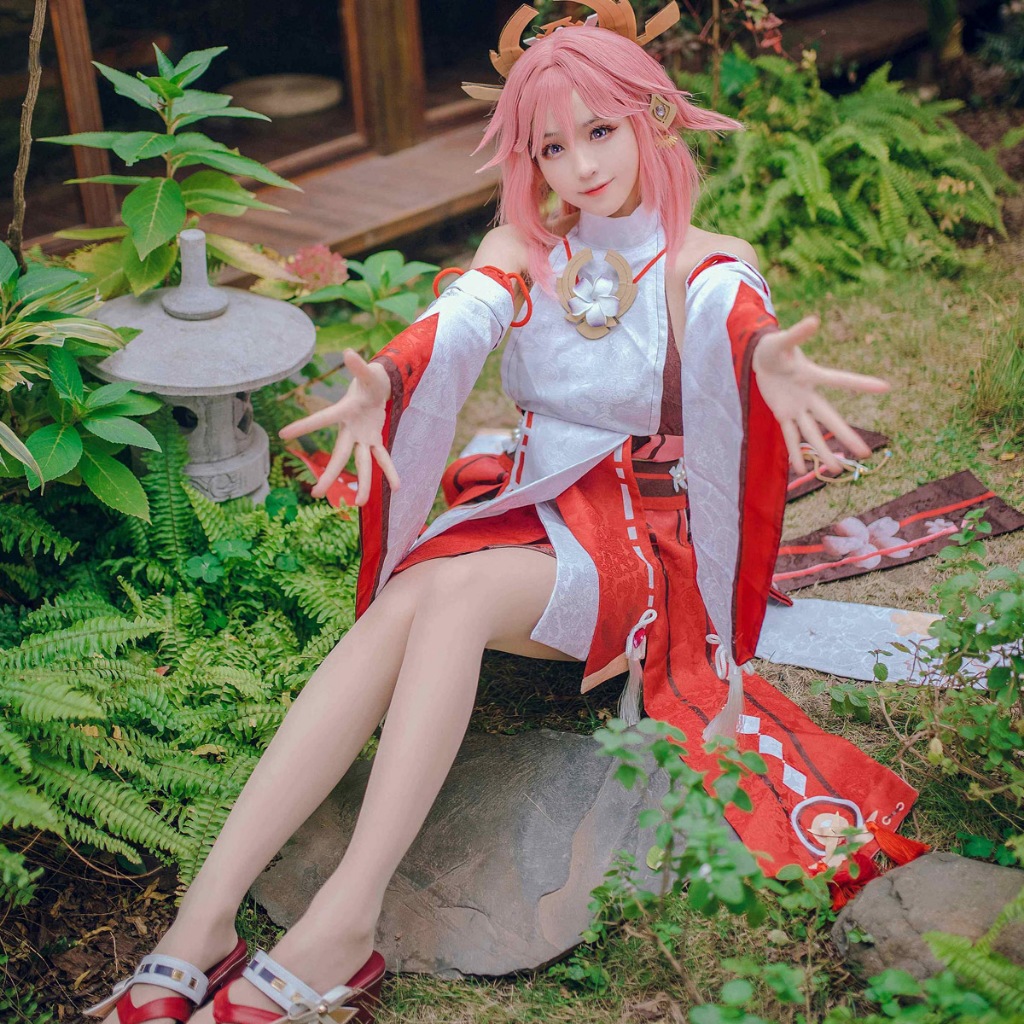 Genshin Impact Yae Miko Cosplay Costume Uniform Wig Cosplay Anime Chinese Style Halloween Costumes for Women Game