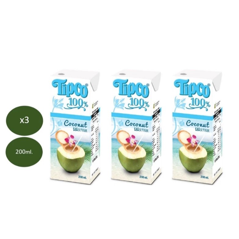(GWP ของเเถมห้ามจำหน่าย) TIPCO น้ำมะพร้าว Coconut Water 100% ขนาด 200ml. 3 กล่อง