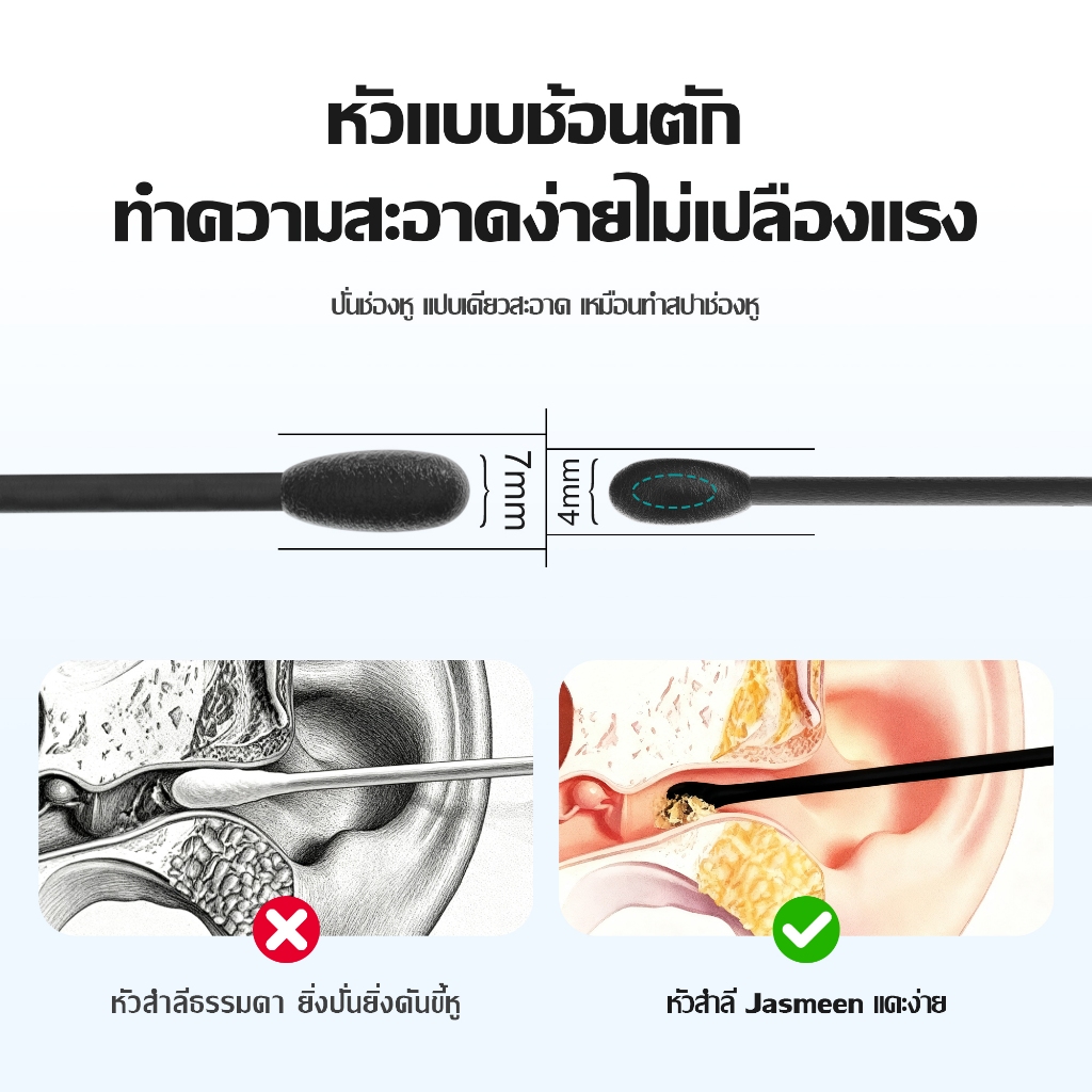 【3 กล่อง】Jasmeen สำลีก้าน สําลี ผลิตจากใยฝ้ายบริสุทธิ์ 100% [200 ก้าน / กล่อง] มัลติฟังก์ชั่น สำลีสองหัว - รูปที่ 3