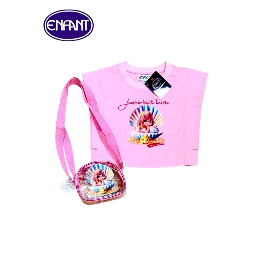Enfant New Collection เสื้อครอปเด็ก ครอปสั้น พร้อมกระเป๋าสะพายน่ารัก สำหรับเด็ก Size 80,90,100