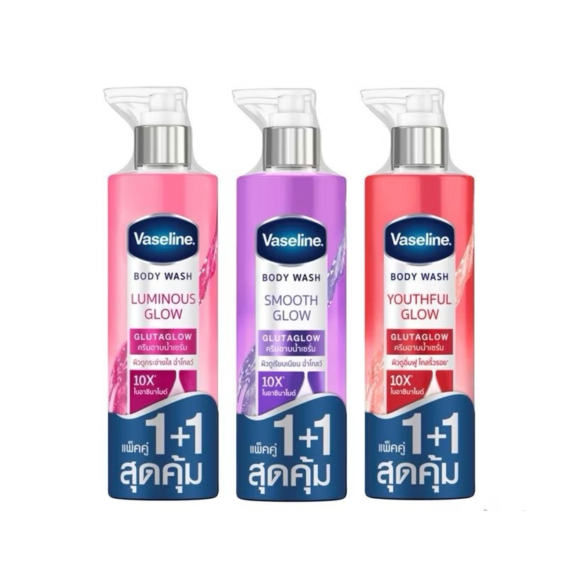 แพ็คคู่ วาสลีน ครีมอาบน้ำ เซรั่มกลูต้า โกลว์ 425ml  vaseline body wash ของแท้