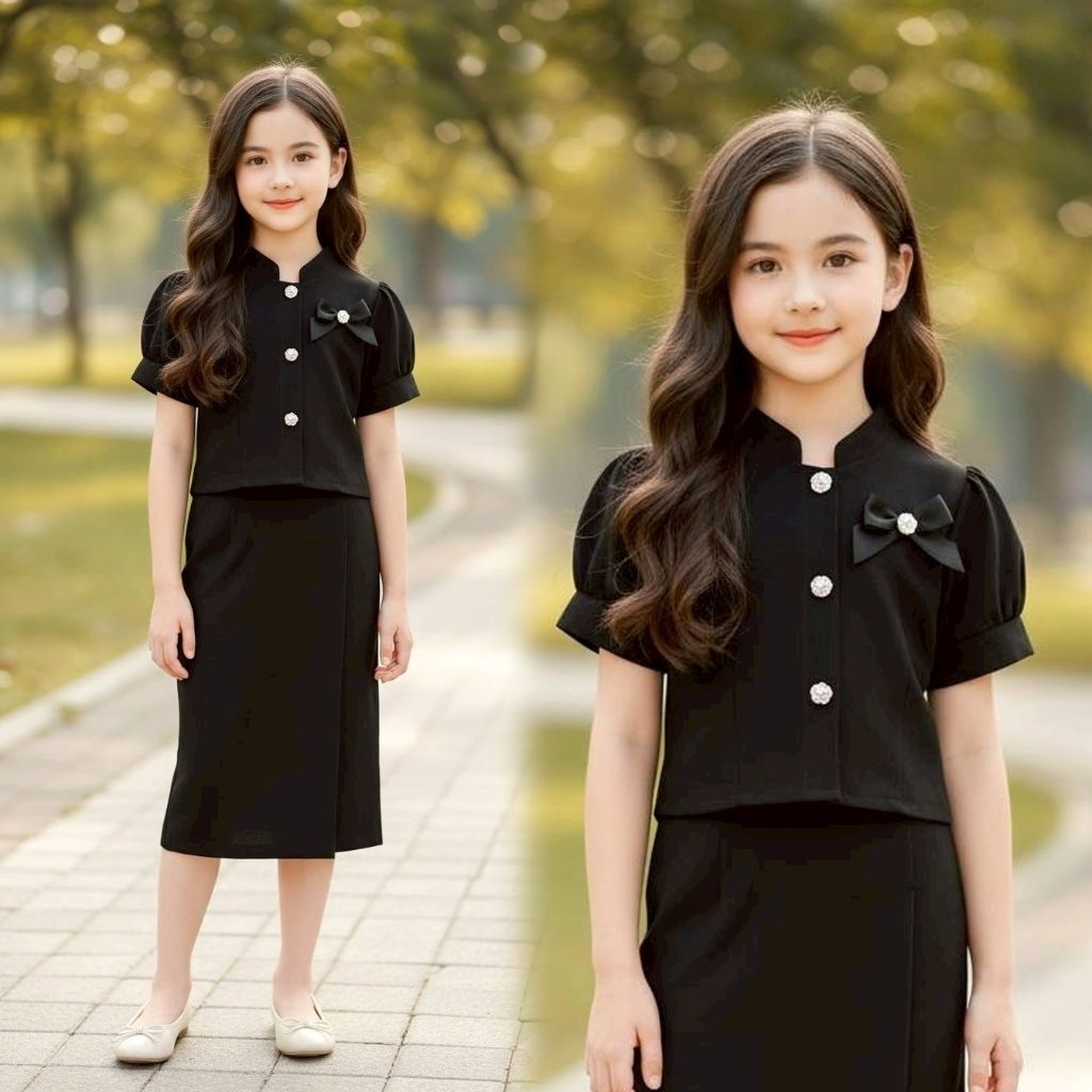 ชุดไทยเด็กจิตลดา ผ้าไหมจิตรลดา ชุดเด็กสีดำ🖤พร้อมส่ง(DD)