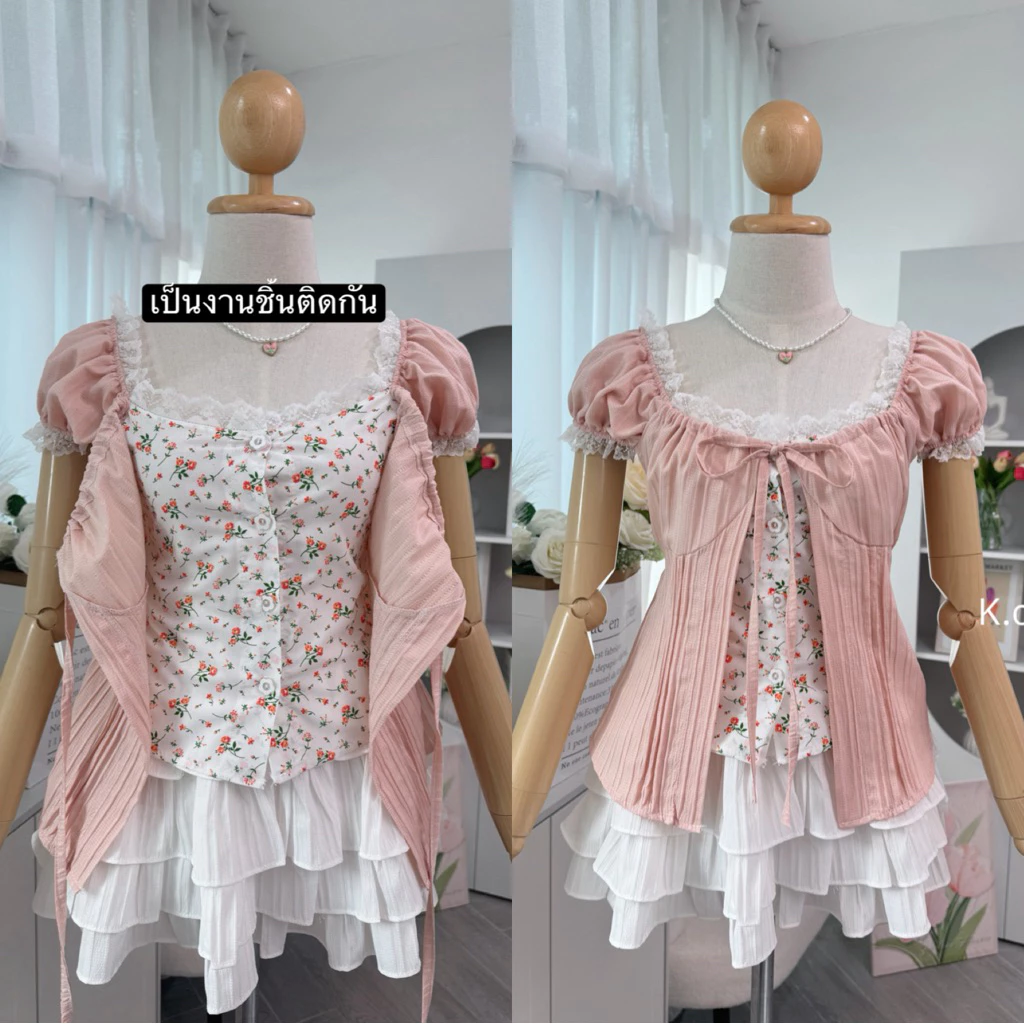 เสื้อแขนตุ๊กตาผูกโบว์หน้า แต่ง 2 ชั้น อก 28-40 นิ้ว thumbnail 6