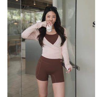 T010 FlowWrap Long Sleeve⚪️เสื้อคลุมบรา แขนยาว ดีเทลไขว้ช่วงอก ผูกโบว์ด้านหลัง หรือด้านข้างก็ได้ค่ะ
