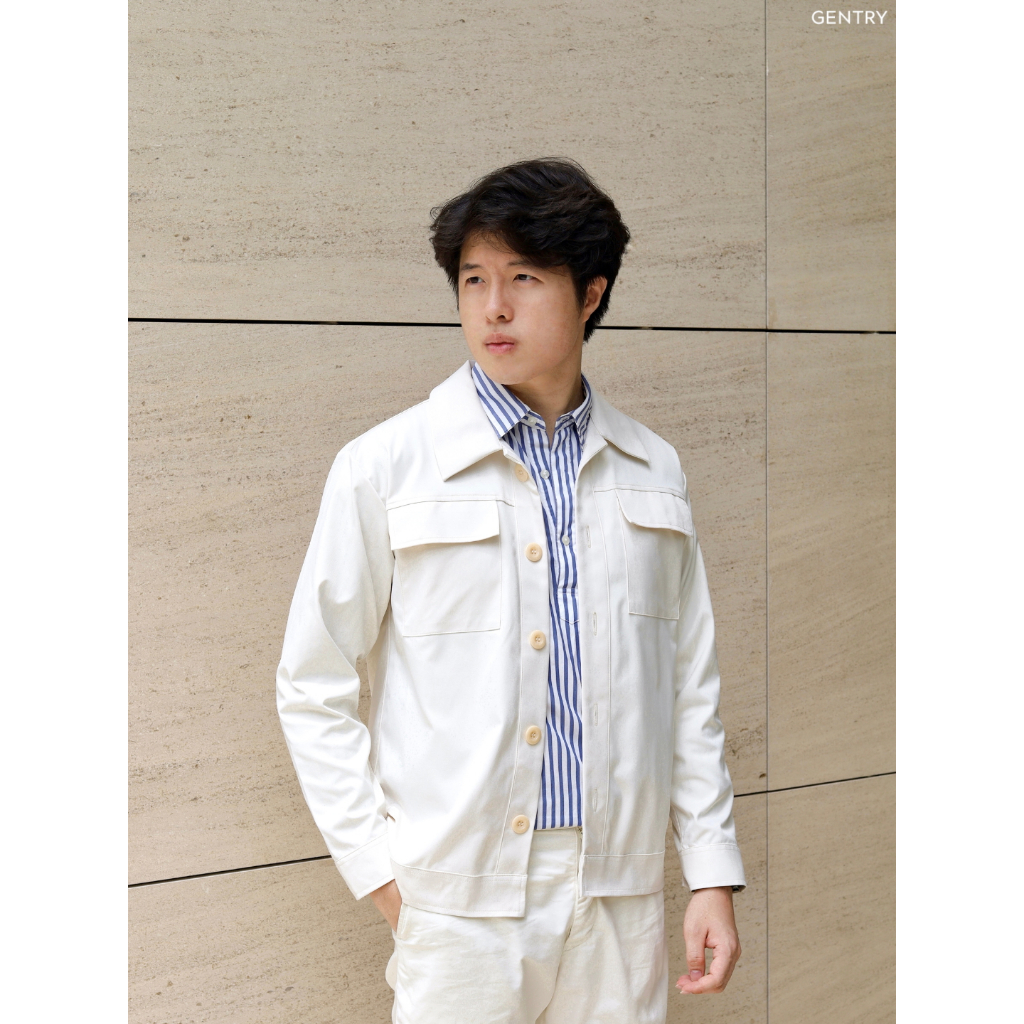 GENTRY | เสื้อคลุม รุ่น Classic overshirt สีครีมขาว เสื้อแจ็คเกตผู้ชายสไตล์เรียบหรู แนว casual timeless — Cream Classic