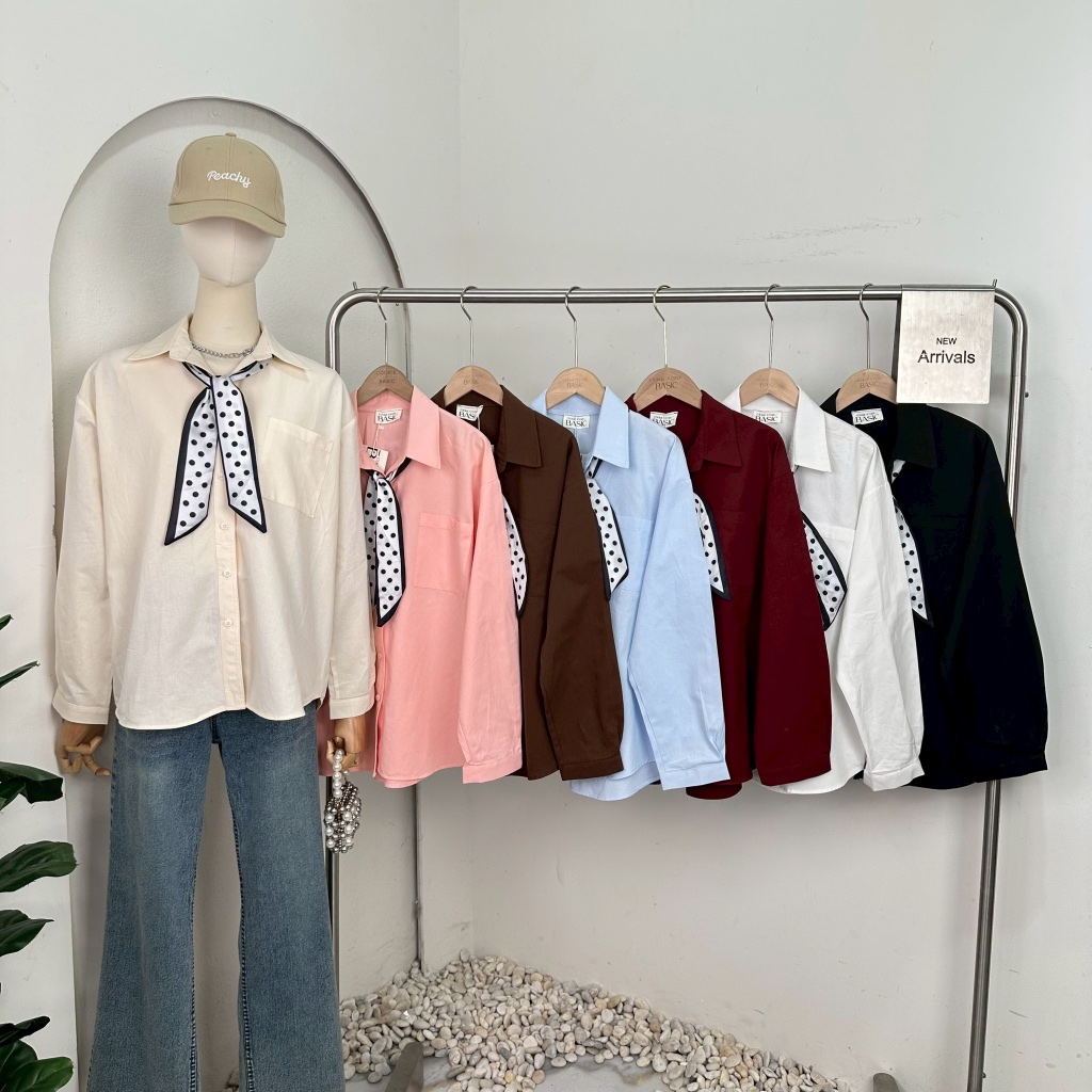 Mook_shop เสื้อเชิ้ตผ้ายีนส์แขนยาวมาพร้อมผ้าพันคอ เสื้อผ้าแฟชั่น เสื้อผ้าผู้หญิง