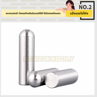 ปิ๊น พิน หัวโค้งมน กลมตัน ทรงกระบอกเรียบ สแตนเลส 304 - แกน 3|3.5|4 มม. / Round Head Dowel Pin