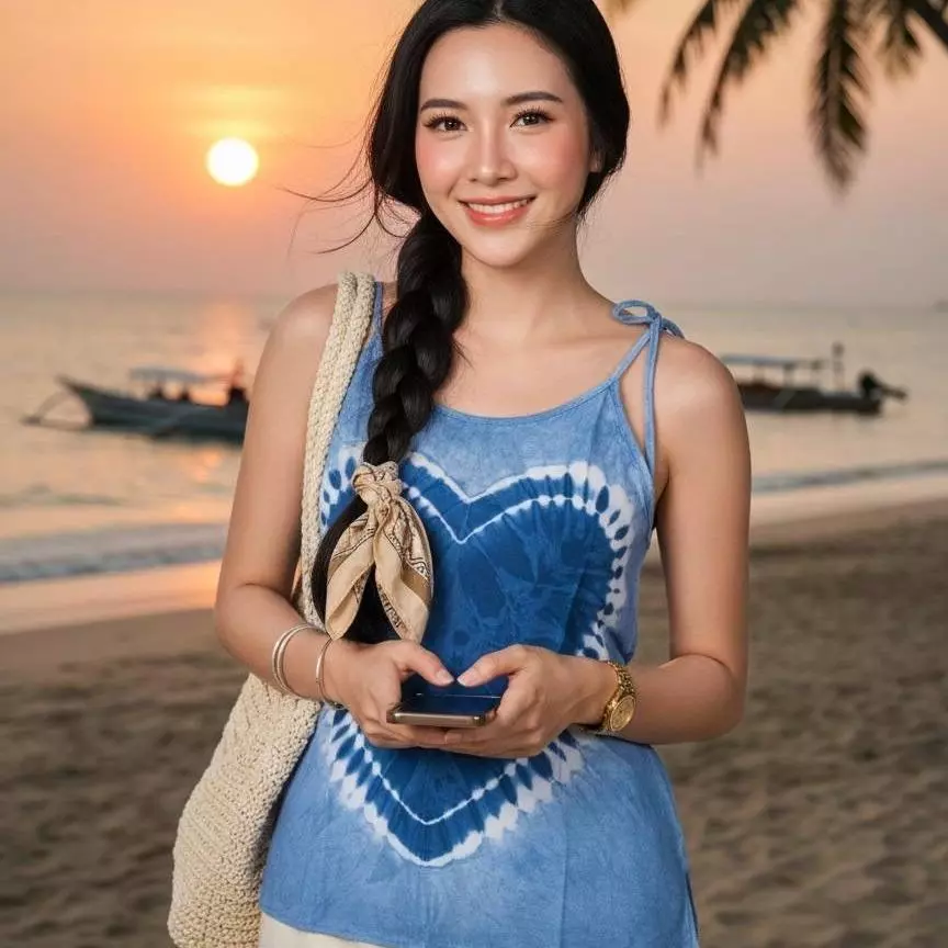 เสื้อสายเดียวผ้าสปัน มัดย้อมคราม เนื้อพริ้ว เย็นสบาย  รอบอก38 นิ้ว thumbnail 7