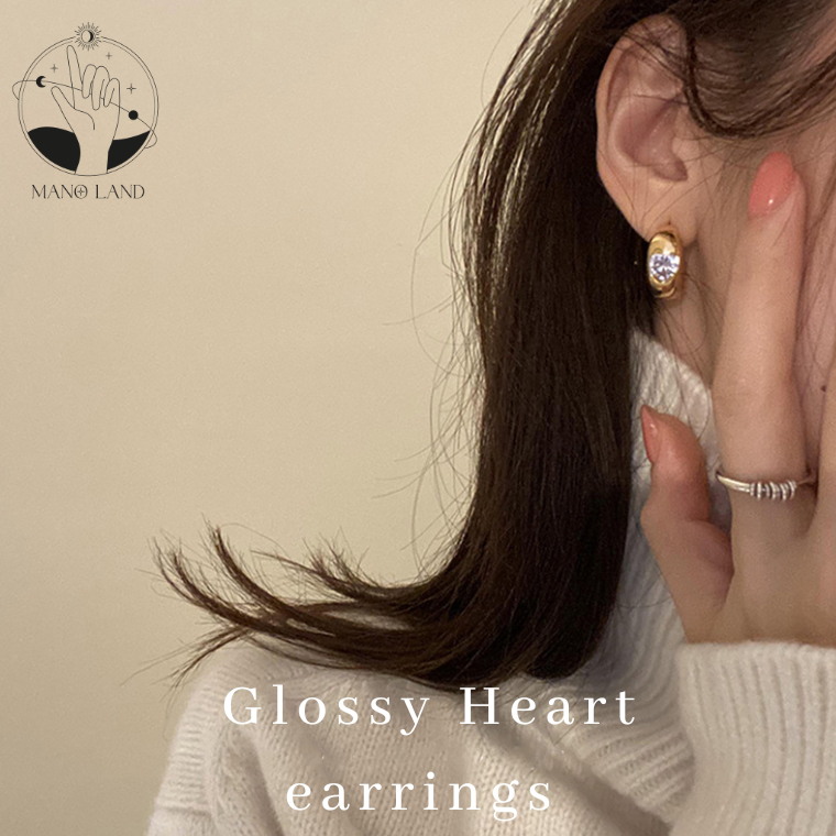MNL💗Glassy Heart ต่างหูสีทอง เพชรหัวใจ ระยิบระยับ เครื่องประดับผู้หญิง แฟชั่นเงินแท้ ไม่ลอกดำ มินิมอล เกาหลี ของขวัญ