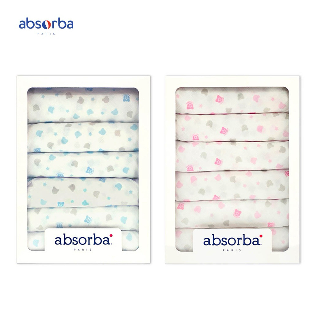 Absorba แอ็บซอร์บา ผ้าอ้อมเด็กแรกเกิด ผ้าสาลู ทอ 2 ชั้น ขนาด 27 X 27 นิ้ว พิมพ์ลายน้องหมีพาสเทล (6 ผ