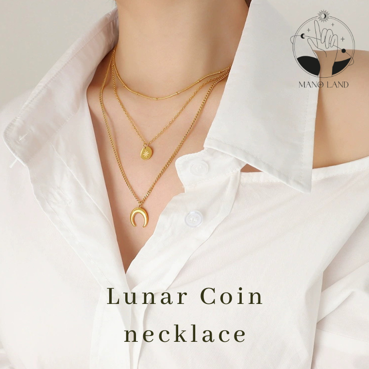 MNL💗Lunar Coin สีทอง สร้อยคอ จี้รูปพระจันทร์ ไม่ลอกดำ ไม่แพ้ เครื่องประดับแฟชั่น ผู้หญิง ของขวัญ มินิมอล สไตล์เกาหลี หรู