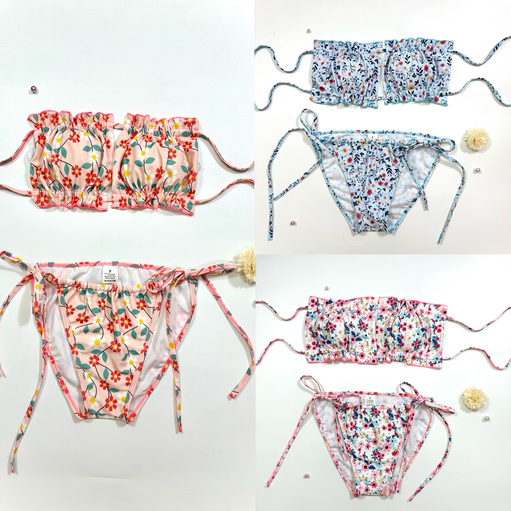 CKB027🍒Bikini🍒New🌈เสื้อระบายกางเกงรูดแต่งห่วงสีสวย
