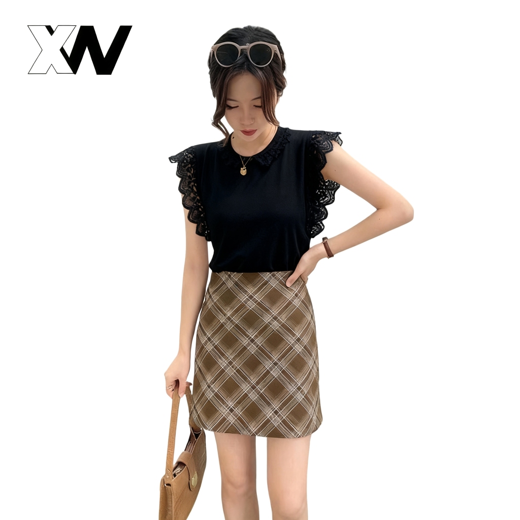 XWbrand   จัดส่งจากประเทศไทย ขี้เล่นและน่ารัก  เสื้อคอกลมแฟชั่นแขนกุด ง่ายไม่แต่งลวดลาย ตรงแขนแต่งลู