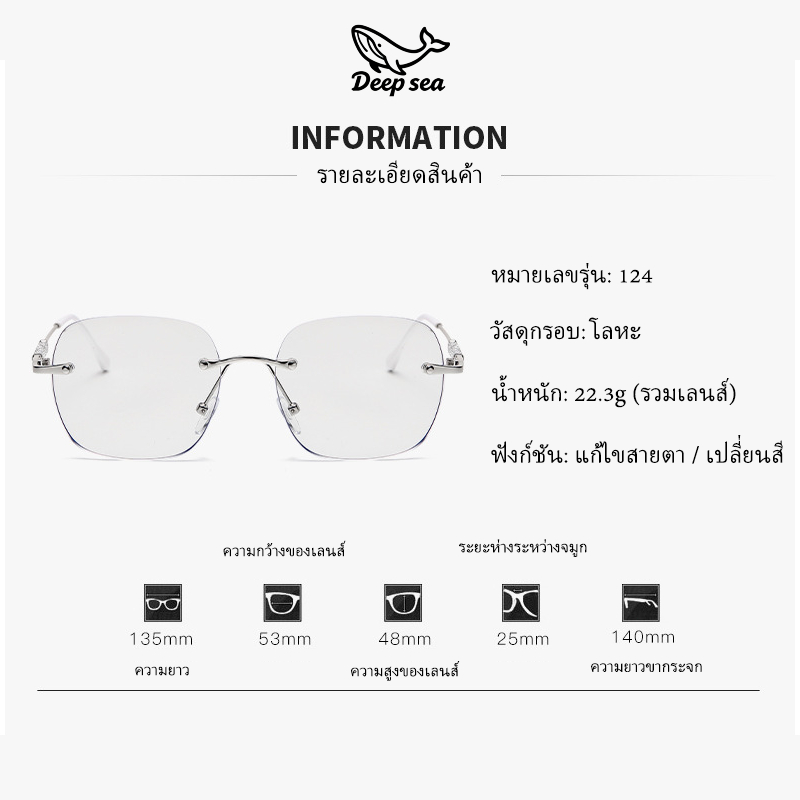 แว่นสายตาสั้น แว่นกรองแสง ฟ้า แท้ ไร้กรอบ เลนส์ออโต้ ออกแดดเปลี่ยนสี กันรังสี Super Auto Lens กันUV99% แฟชั่น unisex 124 ราคา ถูกที่สุด ดีลบีเคเค แกลเลอรีภาพที่ 5