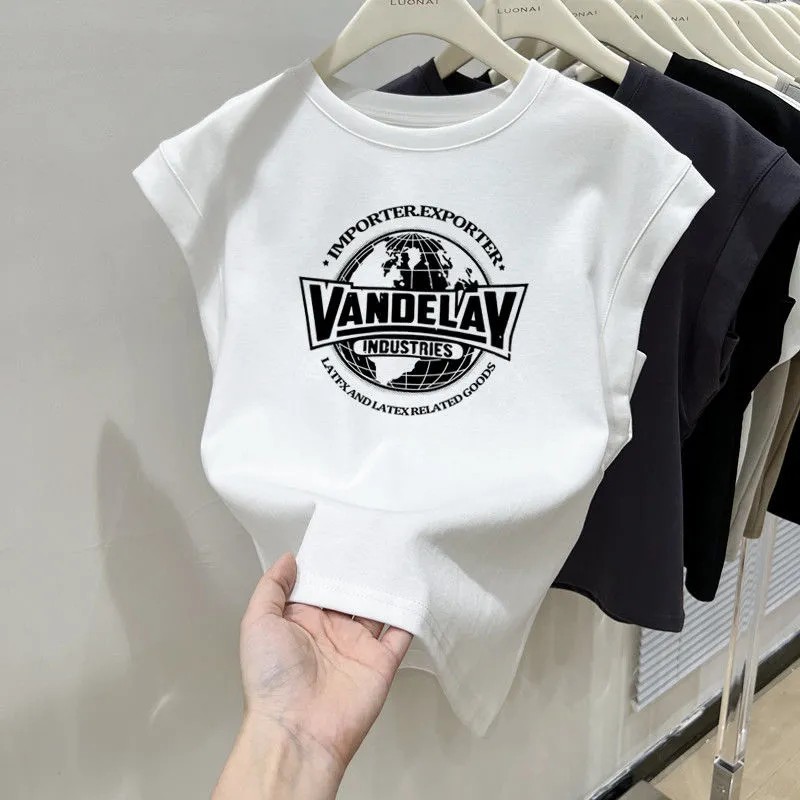 เสื้อแขนกุดลําลองทรงหลวมสไตล์เกาหลีน่ารัก สกรีนพิมพ์ลาย oversize เสื้อผ้าสาวอวบแฟชั่นฤดูร้อนใหม่ เสื้อยืดสวยๆผู้หญิง 3XL