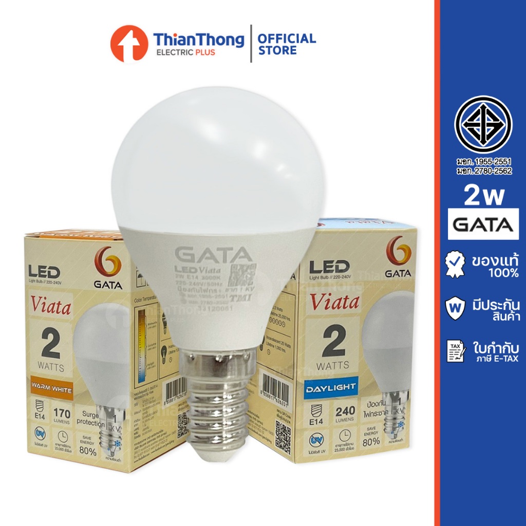 Gata หลอดไฟ หลอดปิงปอง LED Bulb 2W E14 ขั้วเกลียวเล็ก