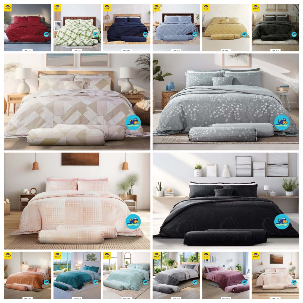 Satin Plus ผ้าปูที่นอน3.5/5/6ฟุต+ผ้านวม สัมผัสเรียบลื่น ไม่มีรอยต่อ ผ้านุ่ม PP038 PP045 PP046 PP047 