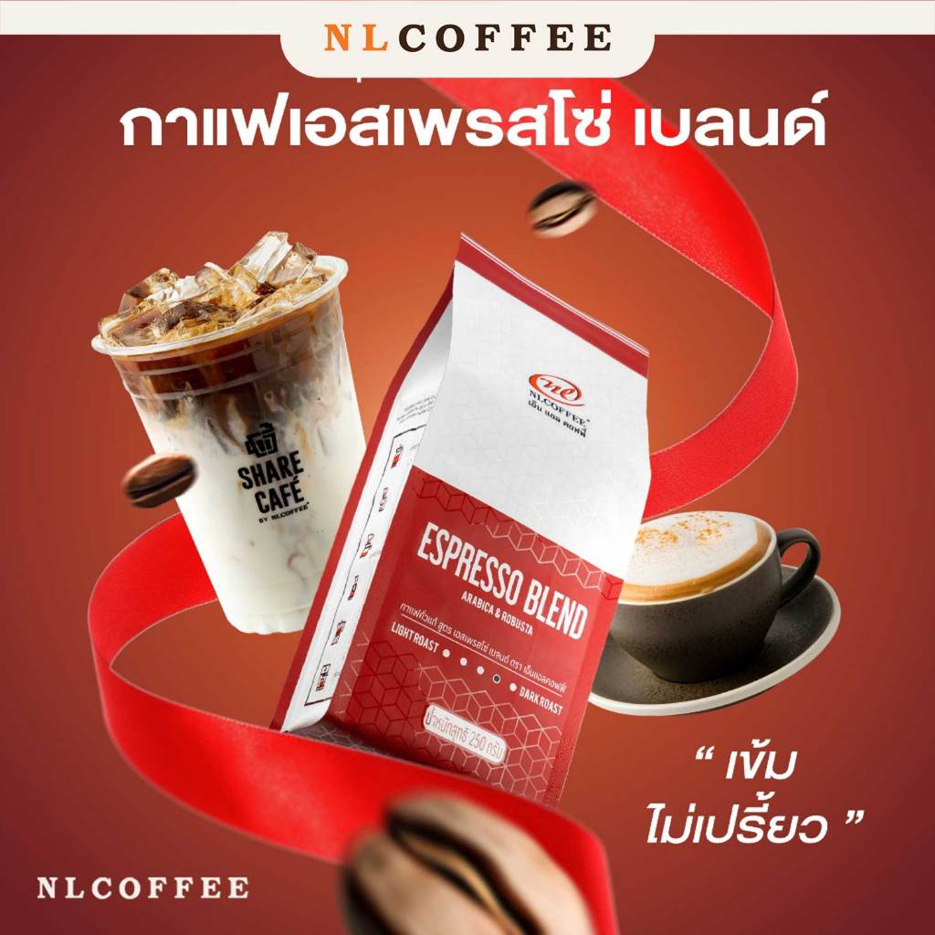เมล็ดกาแฟคั่ว Espresso Blend by NLCOFFEE กาแฟอาราบิก้าผสมโรบัสต้า (250กรัม/1 ถุง)