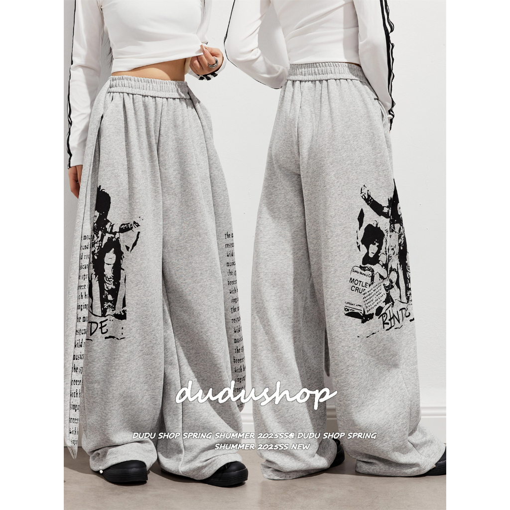 [Hip-hop print, dance wide-leg pants]กางเกงขากว้างพิมพ์ลายฮิปฮอปสไตล์แจ๊สแดนซ์สำหรับผู้หญิง
