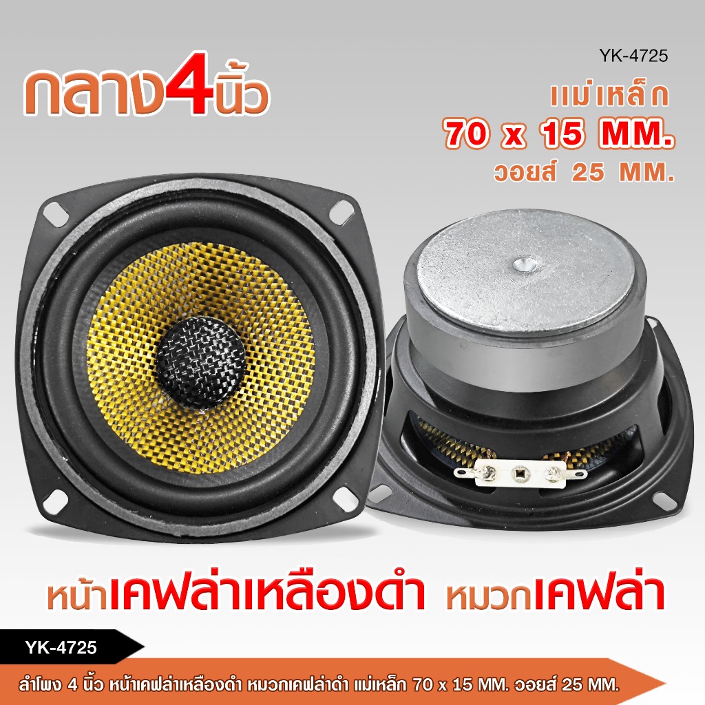 caraudio2560 ลำโพงเสียงกลาง4นิ้ว รุ่น KT-4725/YK-4725 แม่เหล็ก70x15MM วอยส์25MM มี1/2ดอกให้เลือก