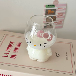 แก้วน้ำ รูปทรงน่ารัก คิตตี้ 300 ml สำหรับใส่มัจฉะ และเครื่องดื่มต่างๆ วัสดุแก้ว