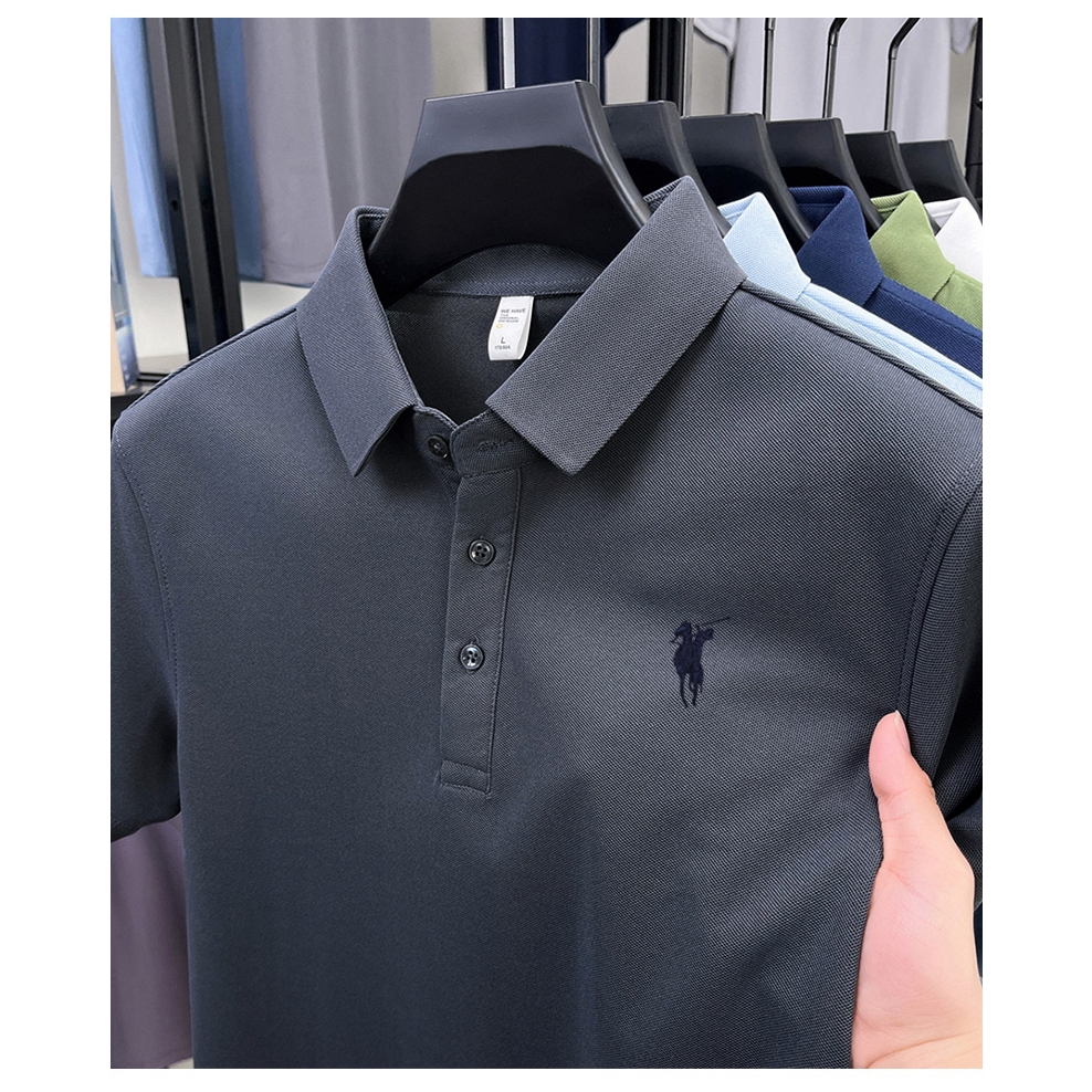 DIV POLO 2855-Y63ผู้ชายผ้าฝ้ายแท้เสื้อโปโลปกปักแขนสั้นสีทึบสบายๆทุกการแข่งขันเสื้อยืด - 4