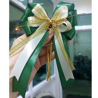 โบว์สำเร็จรูป💥เขียวเข้มขาว📌สินค้าพร้อมส่ง📌 ใช้ติดกล่องของขวั…