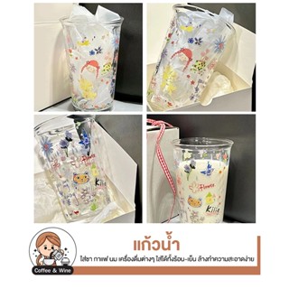 แก้วน้ำ สําหรับใส่เครื่องดื่ม ชา กาแฟ ลายน่ารัก แบบใส สไตล์ม…