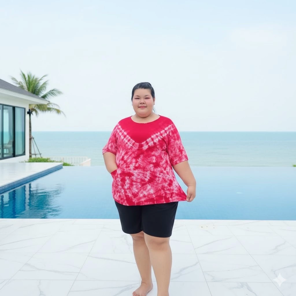 เสื้อเดี่ยวมัดย้อมแขนสั้น ไซส์จัมโบ้ อก 54 นิ้ว ผ้าคอตตอน thumbnail 8