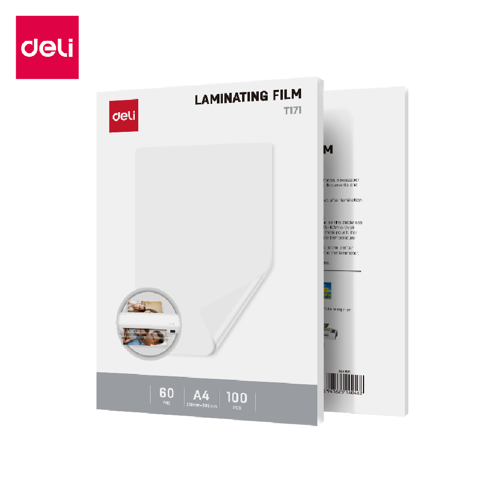 Deli พลาสติกเคลือบบัตร แผ่นเคลือบ เคลือบร้อน ​เคลือบใส A4/A3 100 แผ่น หนา 60/75/100/125 ไมครอน lamin