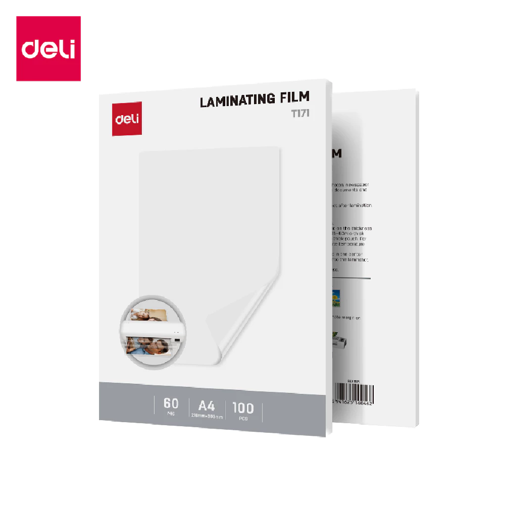 Deli พลาสติกเคลือบบัตร แผ่นเคลือบ เคลือบร้อน A4/A3 100 แผ่น หนา 60/75/100/125 ไมครอน laminator film