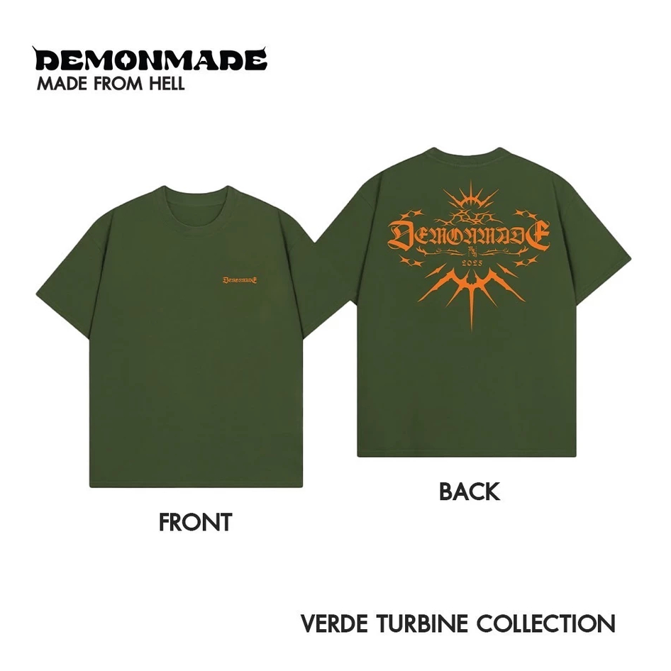 DemonMade เสื้อยืด VERDE TURBUNE COLLECTION  ทรงโอเวอร์ไซส์ วินเทจ ผ้าคอตตอน 100% ดีไซน์เรียบแต่แฝงค