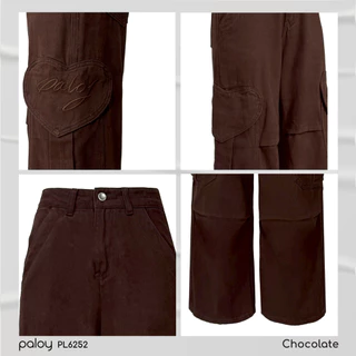 Paloy - PL6256 กางเกงยีนส์คาร์โก้ กระเป๋าทรงหัวใจ (Cargo Jeans)