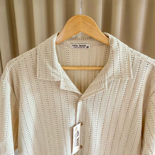 Knit collection - เสื้อถักแขนสั้นสีพื้น ลายฉลุ