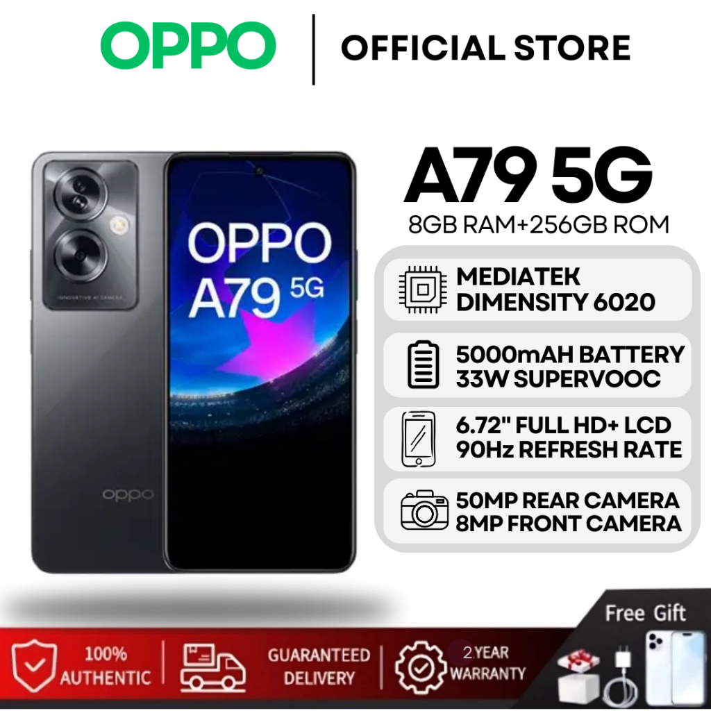 🔥OPPO A79 5G (8+256GB) จอใหญ่ ชิปแรง Dimensity 810 กล้อง 50MP ชาร์จไว 33W ของแท้ มีประกันศูนย์ 5 ปี🔥