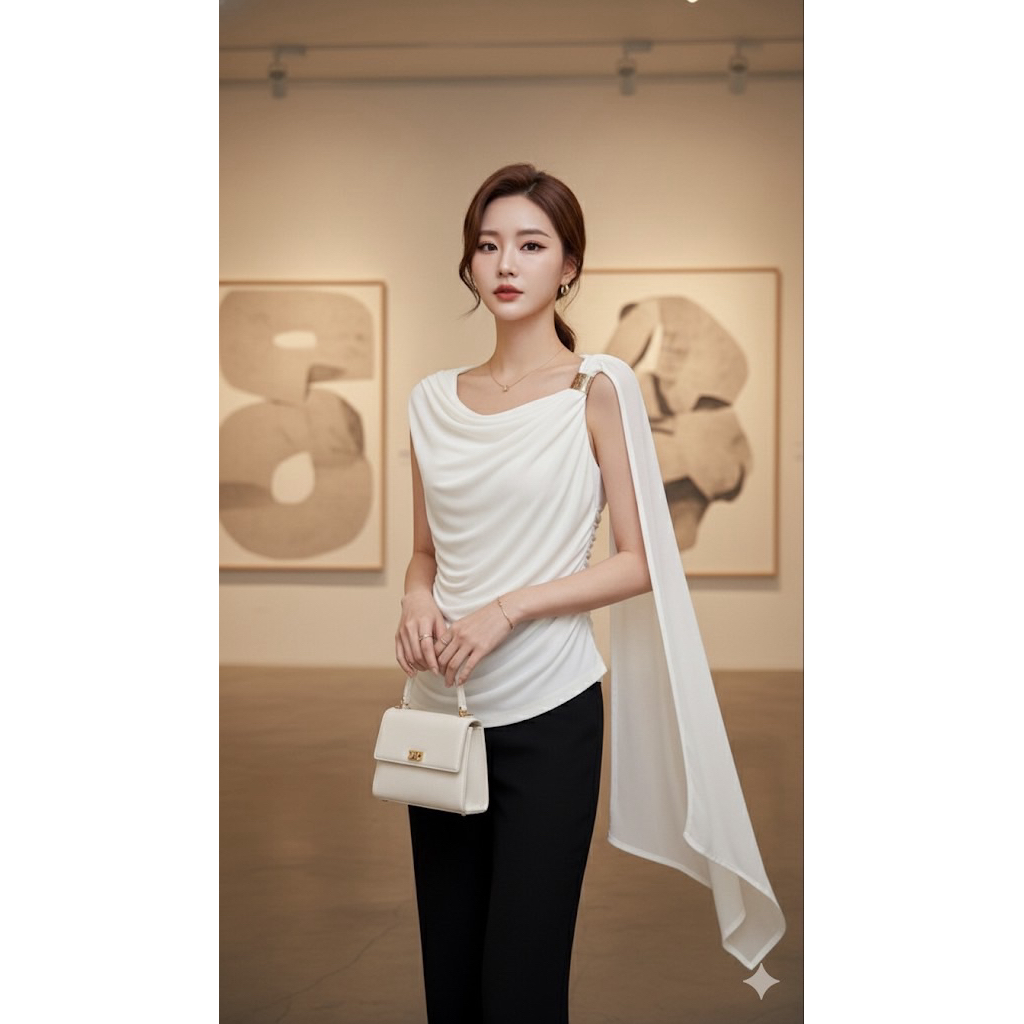 เสื้อแขนกุด แต่งอะไหล่สายระบาย สุดหรู