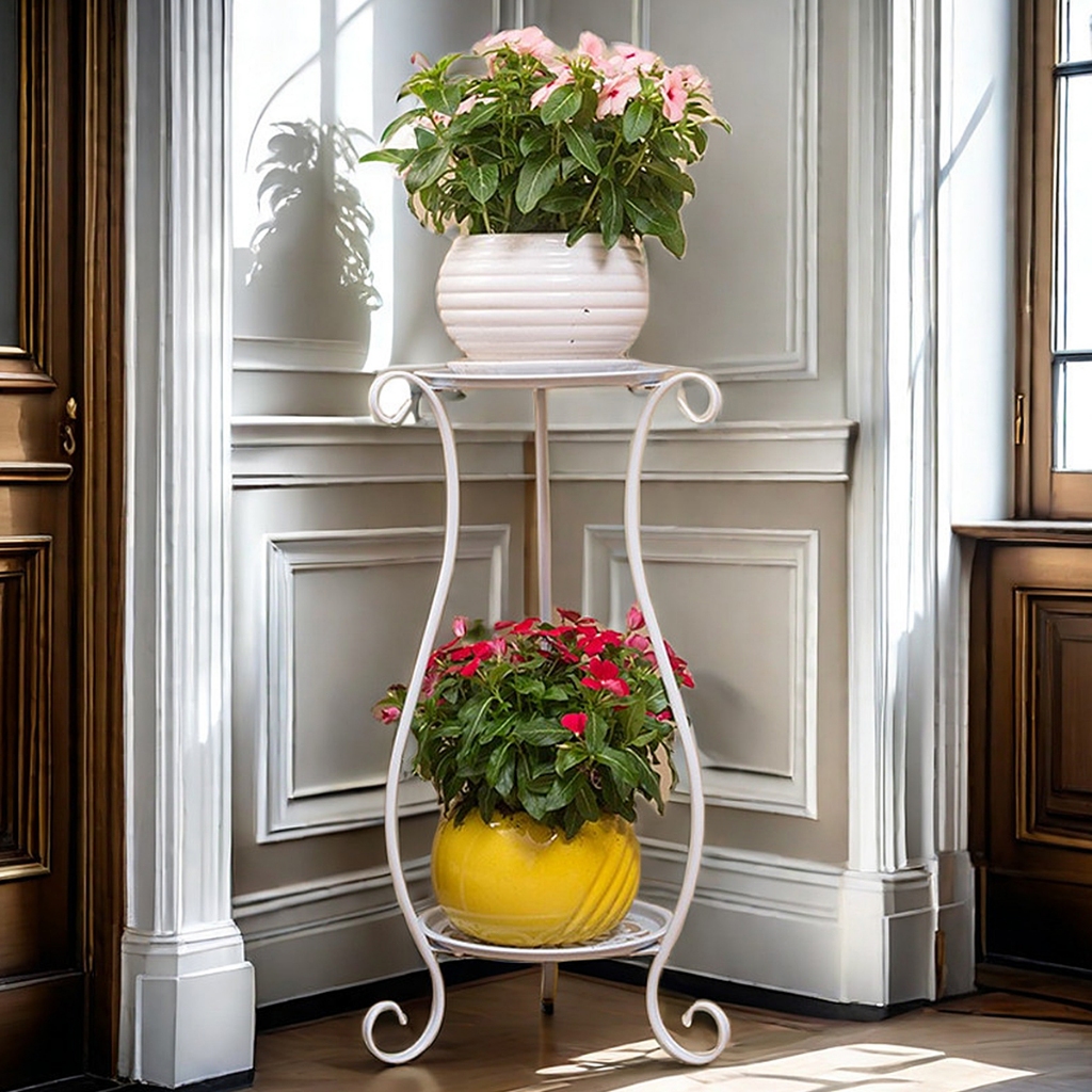 ขาตั้งกระถาง ชั้นวางดอกไม้ระเบียง ชั้นวางกระถางต้นไม้ 2 ชั้น ขาตั้งกระถางดอกไม้เหล็ก เหล็กดัด  รับน้ำหนักได้มาก