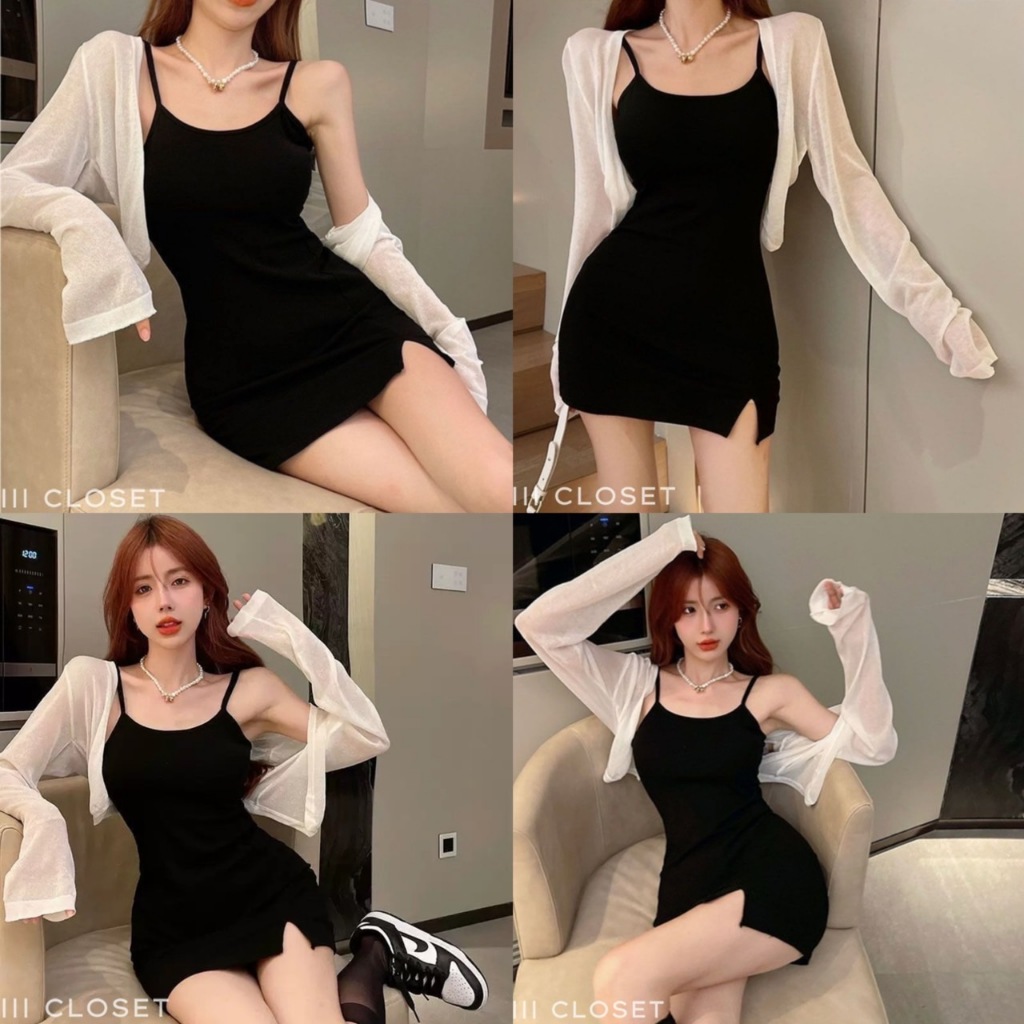 เดรสสายเดี่ยว lll Freesize lll RAYON001 ทรงเข้ารูป ผ่าข้าง เนื้อผ้าเรย่อน