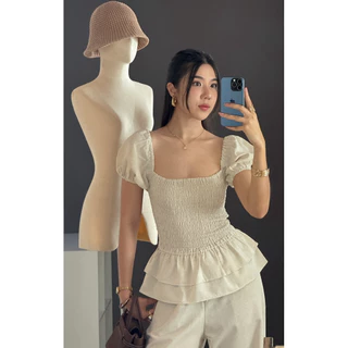 เสื้อสม้อคแต่งระบายแขนตุ๊กตา “ Dana top”🪸🌾