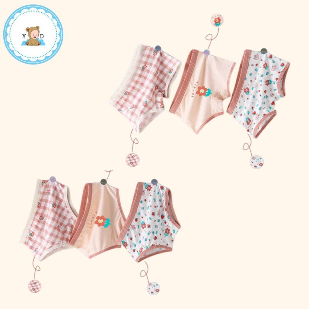 [Y D]🔥พร้อมส่ง🔥กางเกงชั้นในผ้าโมดอลเด็กผู้หญิง ต้านเชื้อแบคทีเรีย (3ชิ้น)#N02