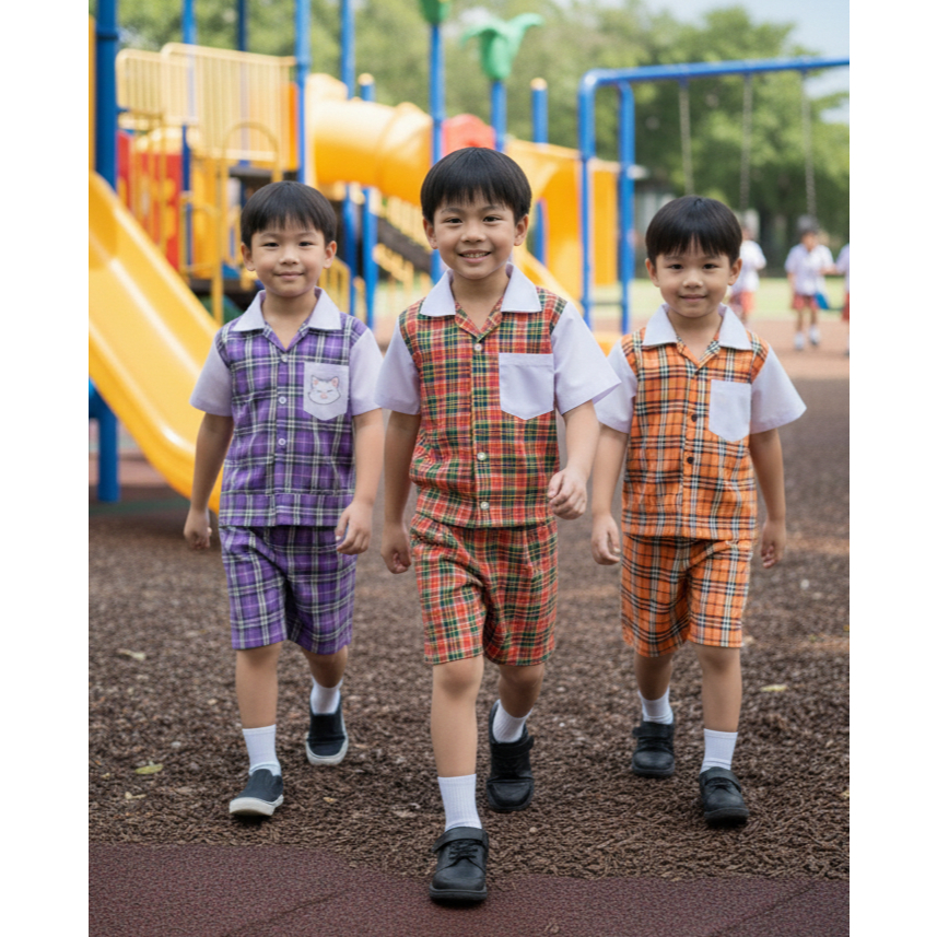 ชุดเด็กผู้ชาย   ชุดนักเรียนลายสก็อต ชุดอนุบาลลายสก็อต ชุดนักเรียนราคาถูก เสื้อนักเรียน-หญิง อนุบาล ร.ร.รัฐบาล - เอกชน