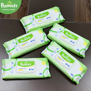 Poomsoft Baby wipes 200แผ่น 5แพ็ค เม็ดไข่มุกลายทาง ทิชชู่เปียก หนาและยาวขึ้น