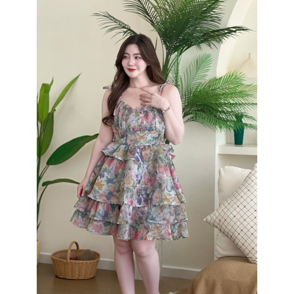 เดรสสายเดี่ยวลายดอกไม้โทนหวาน