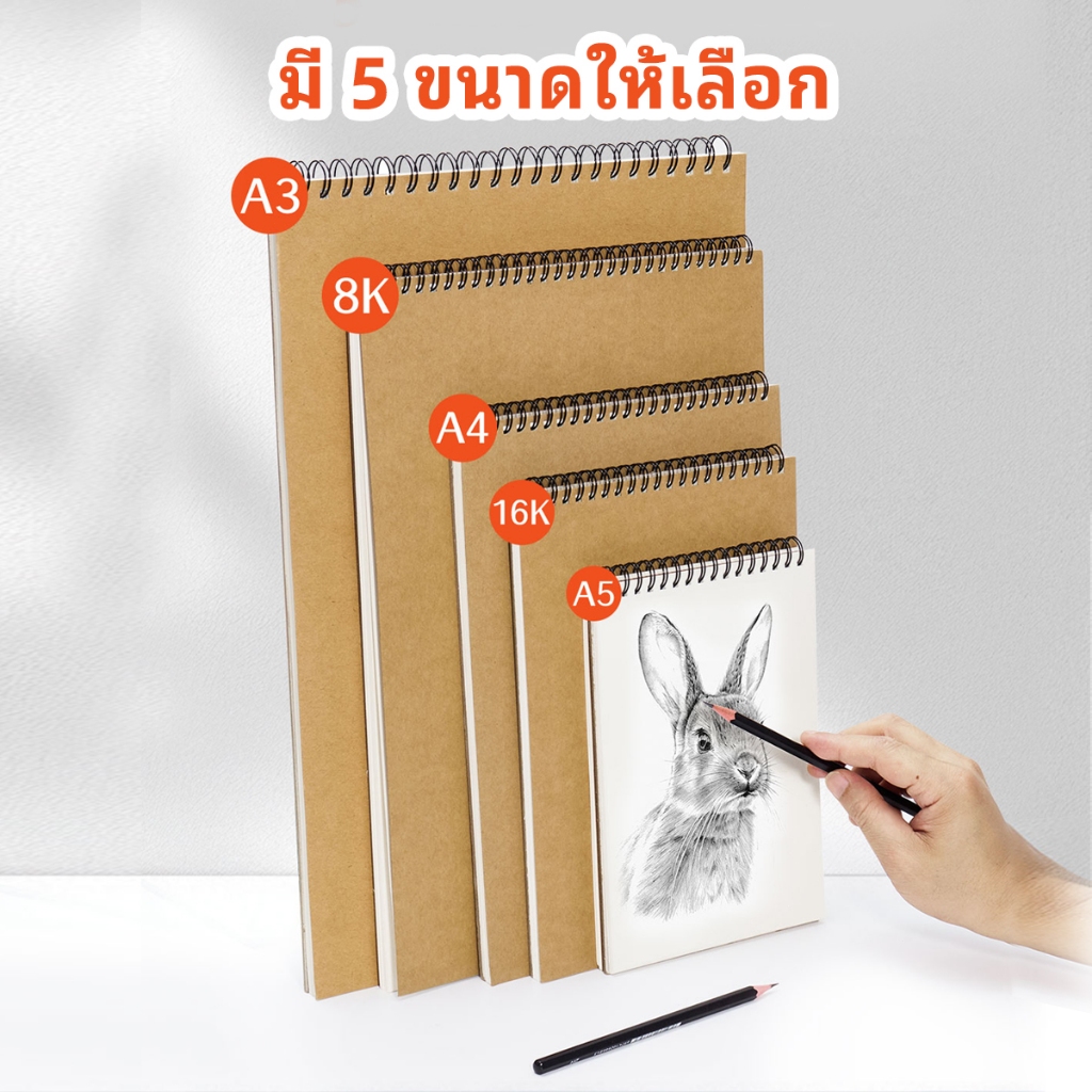 สมุดสเก็ตช์หลายขนาด ลวดสปิรัลแข็งแรง กระดาษลบง่ายไม่ขาด เหมาะสำหรับนักวาดเส้น ผู้เริ่มต้น นักเรียน ใช้สำหรับวาดเส้น